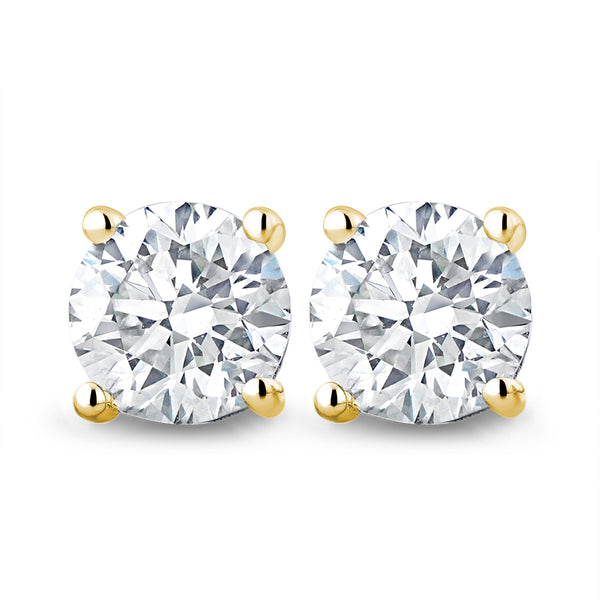 18K Gold Lab Diamond Stud Earrings 1.50CT F/VS1 Quality - 6mm